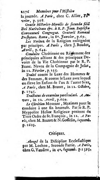 Mémoires pour l'histoire des sciences & des beaux-arts recüeillies par l'ordre de Son Altesse Serenissime Monseigneur Prince souverain de Dombes