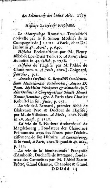 Mémoires pour l'histoire des sciences & des beaux-arts recüeillies par l'ordre de Son Altesse Serenissime Monseigneur Prince souverain de Dombes