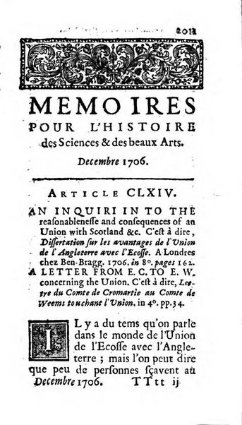 Mémoires pour l'histoire des sciences & des beaux-arts recüeillies par l'ordre de Son Altesse Serenissime Monseigneur Prince souverain de Dombes