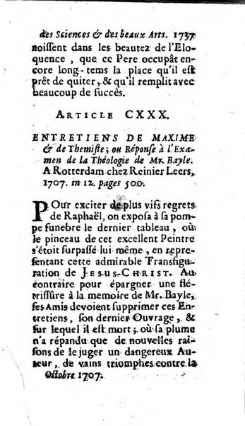 Mémoires pour l'histoire des sciences & des beaux-arts recüeillies par l'ordre de Son Altesse Serenissime Monseigneur Prince souverain de Dombes