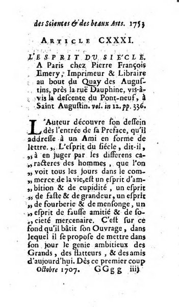 Mémoires pour l'histoire des sciences & des beaux-arts recüeillies par l'ordre de Son Altesse Serenissime Monseigneur Prince souverain de Dombes