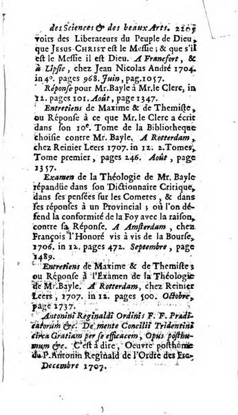 Mémoires pour l'histoire des sciences & des beaux-arts recüeillies par l'ordre de Son Altesse Serenissime Monseigneur Prince souverain de Dombes