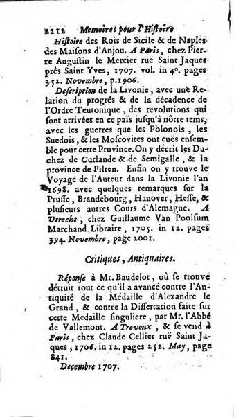 Mémoires pour l'histoire des sciences & des beaux-arts recüeillies par l'ordre de Son Altesse Serenissime Monseigneur Prince souverain de Dombes