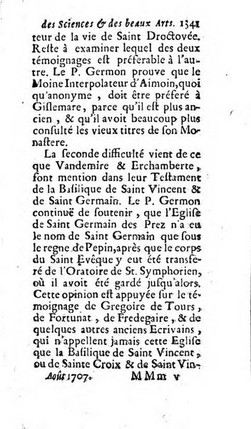 Mémoires pour l'histoire des sciences & des beaux-arts recüeillies par l'ordre de Son Altesse Serenissime Monseigneur Prince souverain de Dombes