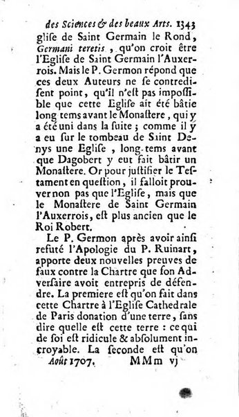 Mémoires pour l'histoire des sciences & des beaux-arts recüeillies par l'ordre de Son Altesse Serenissime Monseigneur Prince souverain de Dombes