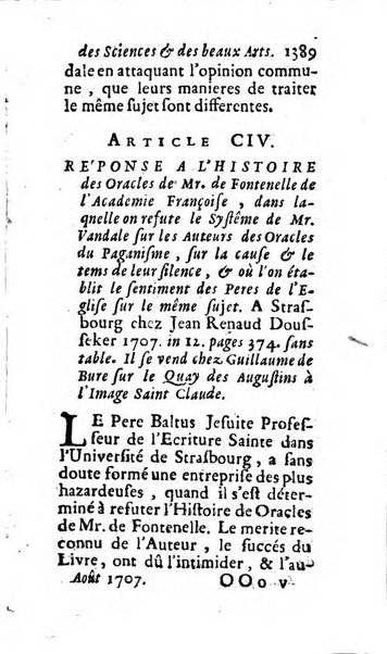 Mémoires pour l'histoire des sciences & des beaux-arts recüeillies par l'ordre de Son Altesse Serenissime Monseigneur Prince souverain de Dombes