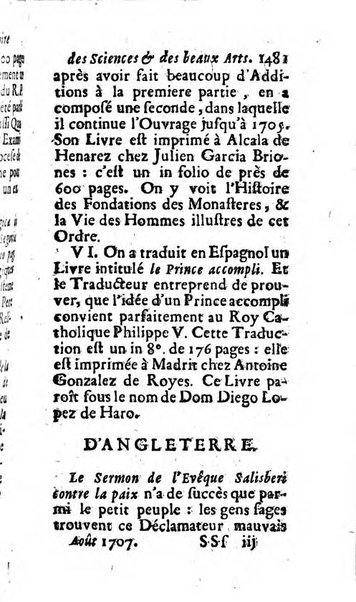 Mémoires pour l'histoire des sciences & des beaux-arts recüeillies par l'ordre de Son Altesse Serenissime Monseigneur Prince souverain de Dombes