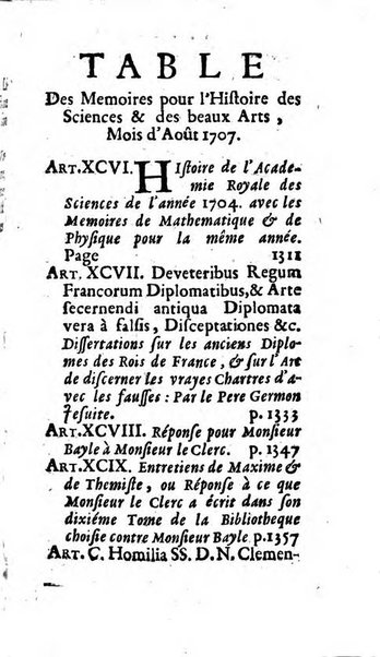 Mémoires pour l'histoire des sciences & des beaux-arts recüeillies par l'ordre de Son Altesse Serenissime Monseigneur Prince souverain de Dombes