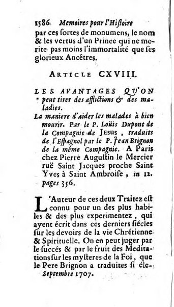 Mémoires pour l'histoire des sciences & des beaux-arts recüeillies par l'ordre de Son Altesse Serenissime Monseigneur Prince souverain de Dombes