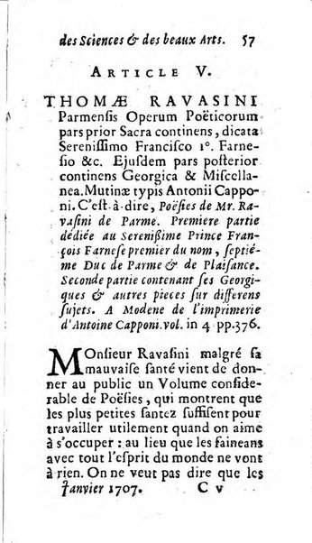 Mémoires pour l'histoire des sciences & des beaux-arts recüeillies par l'ordre de Son Altesse Serenissime Monseigneur Prince souverain de Dombes