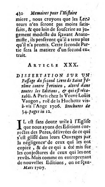 Mémoires pour l'histoire des sciences & des beaux-arts recüeillies par l'ordre de Son Altesse Serenissime Monseigneur Prince souverain de Dombes