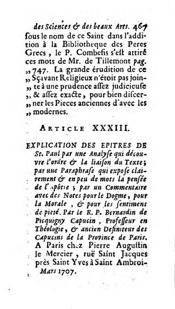 Mémoires pour l'histoire des sciences & des beaux-arts recüeillies par l'ordre de Son Altesse Serenissime Monseigneur Prince souverain de Dombes