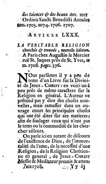 Mémoires pour l'histoire des sciences & des beaux-arts recüeillies par l'ordre de Son Altesse Serenissime Monseigneur Prince souverain de Dombes