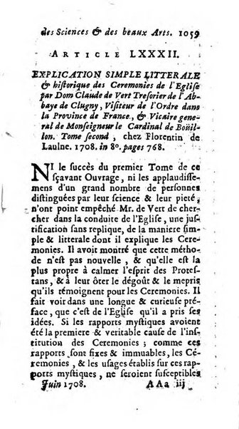 Mémoires pour l'histoire des sciences & des beaux-arts recüeillies par l'ordre de Son Altesse Serenissime Monseigneur Prince souverain de Dombes