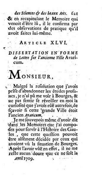 Mémoires pour l'histoire des sciences & des beaux-arts recüeillies par l'ordre de Son Altesse Serenissime Monseigneur Prince souverain de Dombes