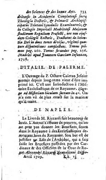 Mémoires pour l'histoire des sciences & des beaux-arts recüeillies par l'ordre de Son Altesse Serenissime Monseigneur Prince souverain de Dombes