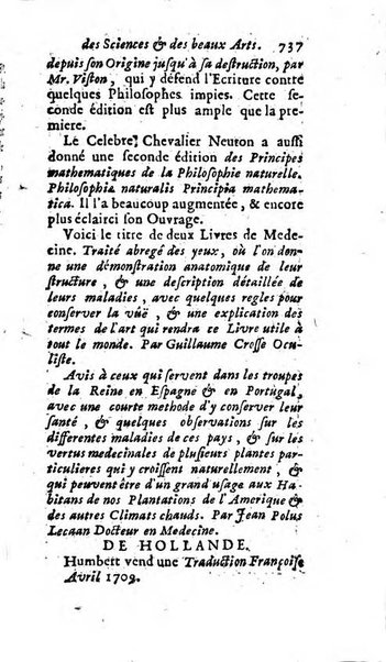 Mémoires pour l'histoire des sciences & des beaux-arts recüeillies par l'ordre de Son Altesse Serenissime Monseigneur Prince souverain de Dombes