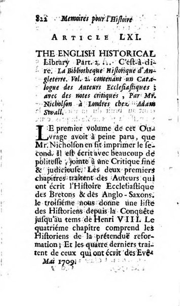 Mémoires pour l'histoire des sciences & des beaux-arts recüeillies par l'ordre de Son Altesse Serenissime Monseigneur Prince souverain de Dombes