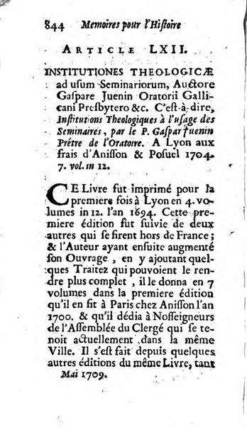 Mémoires pour l'histoire des sciences & des beaux-arts recüeillies par l'ordre de Son Altesse Serenissime Monseigneur Prince souverain de Dombes