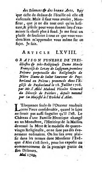 Mémoires pour l'histoire des sciences & des beaux-arts recüeillies par l'ordre de Son Altesse Serenissime Monseigneur Prince souverain de Dombes