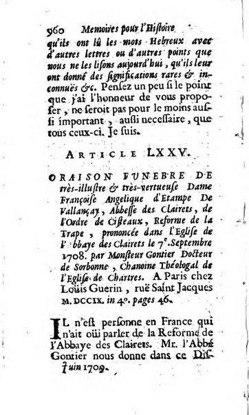 Mémoires pour l'histoire des sciences & des beaux-arts recüeillies par l'ordre de Son Altesse Serenissime Monseigneur Prince souverain de Dombes