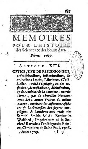 Mémoires pour l'histoire des sciences & des beaux-arts recüeillies par l'ordre de Son Altesse Serenissime Monseigneur Prince souverain de Dombes