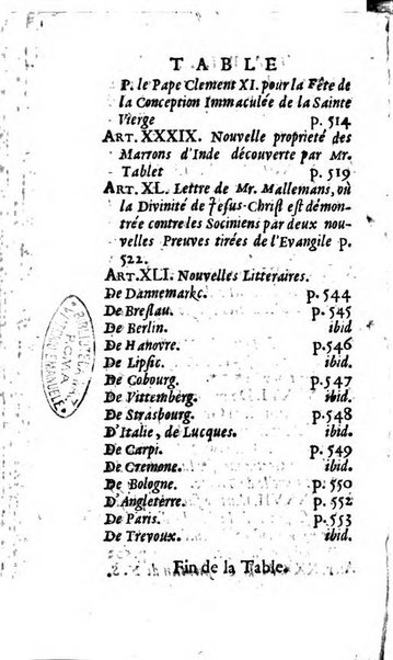 Mémoires pour l'histoire des sciences & des beaux-arts recüeillies par l'ordre de Son Altesse Serenissime Monseigneur Prince souverain de Dombes