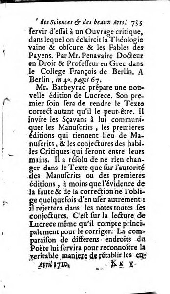 Mémoires pour l'histoire des sciences & des beaux-arts recüeillies par l'ordre de Son Altesse Serenissime Monseigneur Prince souverain de Dombes