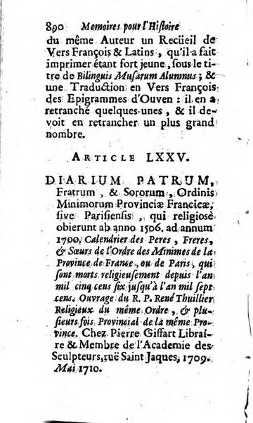 Mémoires pour l'histoire des sciences & des beaux-arts recüeillies par l'ordre de Son Altesse Serenissime Monseigneur Prince souverain de Dombes