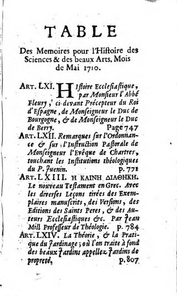 Mémoires pour l'histoire des sciences & des beaux-arts recüeillies par l'ordre de Son Altesse Serenissime Monseigneur Prince souverain de Dombes