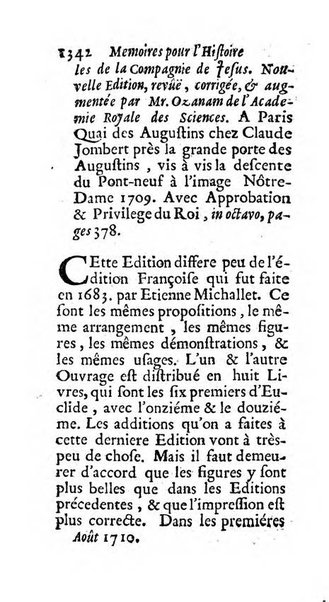 Mémoires pour l'histoire des sciences & des beaux-arts recüeillies par l'ordre de Son Altesse Serenissime Monseigneur Prince souverain de Dombes