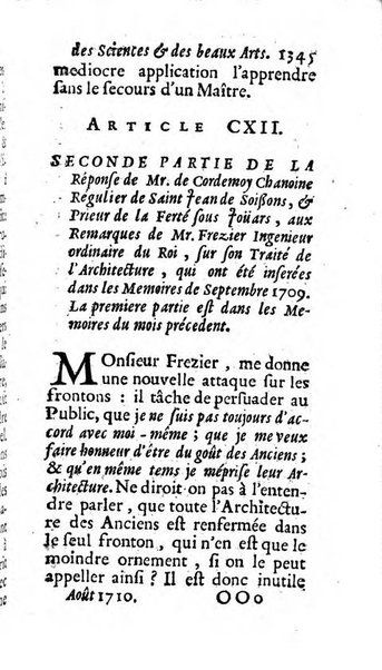 Mémoires pour l'histoire des sciences & des beaux-arts recüeillies par l'ordre de Son Altesse Serenissime Monseigneur Prince souverain de Dombes