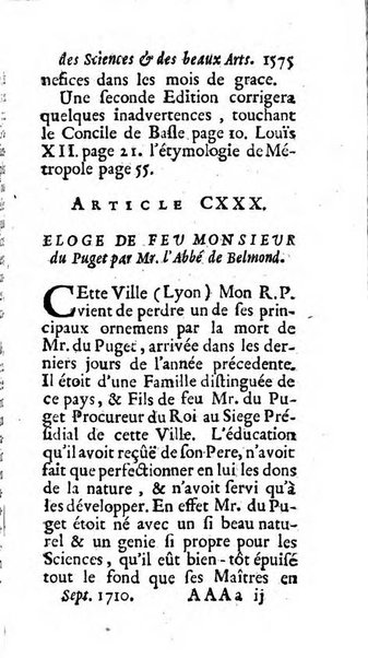 Mémoires pour l'histoire des sciences & des beaux-arts recüeillies par l'ordre de Son Altesse Serenissime Monseigneur Prince souverain de Dombes