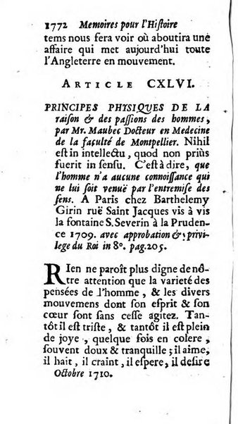 Mémoires pour l'histoire des sciences & des beaux-arts recüeillies par l'ordre de Son Altesse Serenissime Monseigneur Prince souverain de Dombes