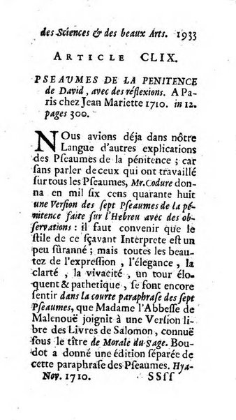 Mémoires pour l'histoire des sciences & des beaux-arts recüeillies par l'ordre de Son Altesse Serenissime Monseigneur Prince souverain de Dombes