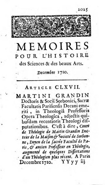 Mémoires pour l'histoire des sciences & des beaux-arts recüeillies par l'ordre de Son Altesse Serenissime Monseigneur Prince souverain de Dombes