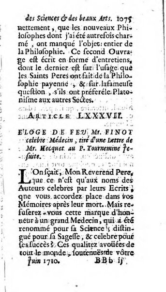 Mémoires pour l'histoire des sciences & des beaux-arts recüeillies par l'ordre de Son Altesse Serenissime Monseigneur Prince souverain de Dombes