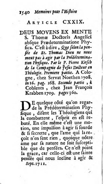 Mémoires pour l'histoire des sciences & des beaux-arts recüeillies par l'ordre de Son Altesse Serenissime Monseigneur Prince souverain de Dombes