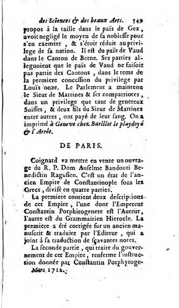 Mémoires pour l'histoire des sciences & des beaux-arts recüeillies par l'ordre de Son Altesse Serenissime Monseigneur Prince souverain de Dombes