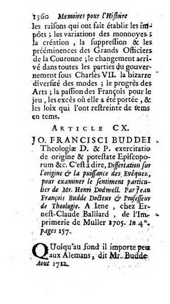 Mémoires pour l'histoire des sciences & des beaux-arts recüeillies par l'ordre de Son Altesse Serenissime Monseigneur Prince souverain de Dombes