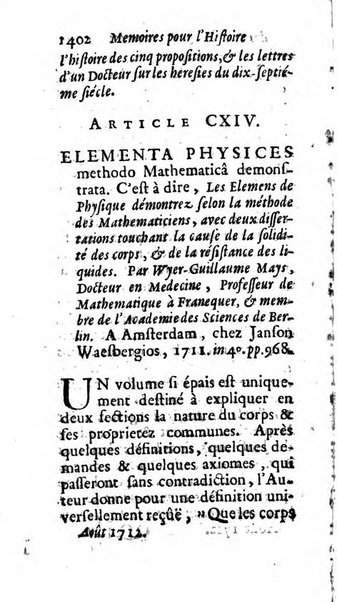 Mémoires pour l'histoire des sciences & des beaux-arts recüeillies par l'ordre de Son Altesse Serenissime Monseigneur Prince souverain de Dombes