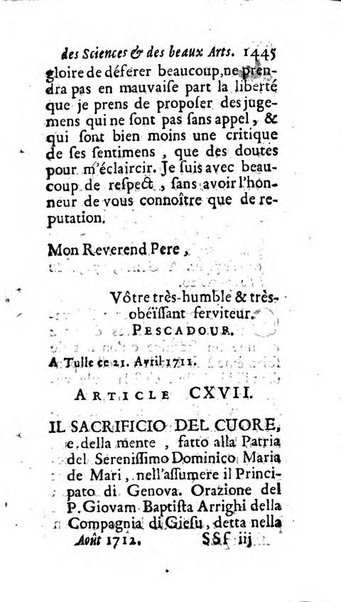 Mémoires pour l'histoire des sciences & des beaux-arts recüeillies par l'ordre de Son Altesse Serenissime Monseigneur Prince souverain de Dombes