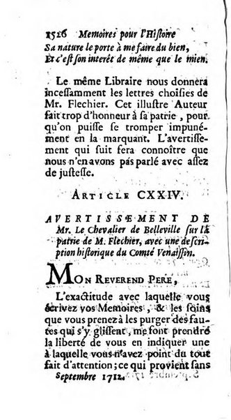 Mémoires pour l'histoire des sciences & des beaux-arts recüeillies par l'ordre de Son Altesse Serenissime Monseigneur Prince souverain de Dombes