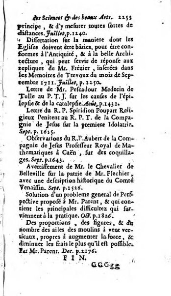 Mémoires pour l'histoire des sciences & des beaux-arts recüeillies par l'ordre de Son Altesse Serenissime Monseigneur Prince souverain de Dombes