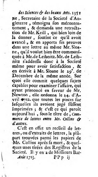 Mémoires pour l'histoire des sciences & des beaux-arts recüeillies par l'ordre de Son Altesse Serenissime Monseigneur Prince souverain de Dombes