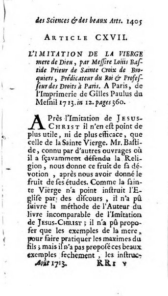 Mémoires pour l'histoire des sciences & des beaux-arts recüeillies par l'ordre de Son Altesse Serenissime Monseigneur Prince souverain de Dombes