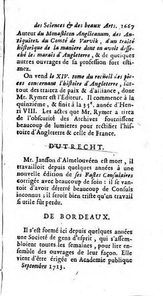 Mémoires pour l'histoire des sciences & des beaux-arts recüeillies par l'ordre de Son Altesse Serenissime Monseigneur Prince souverain de Dombes