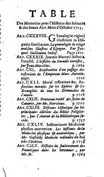 Mémoires pour l'histoire des sciences & des beaux-arts recüeillies par l'ordre de Son Altesse Serenissime Monseigneur Prince souverain de Dombes