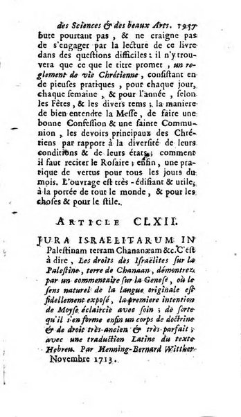 Mémoires pour l'histoire des sciences & des beaux-arts recüeillies par l'ordre de Son Altesse Serenissime Monseigneur Prince souverain de Dombes