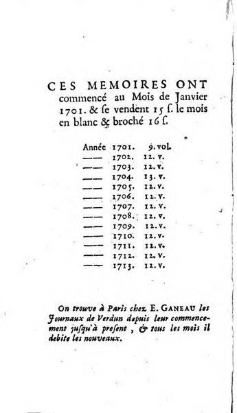 Mémoires pour l'histoire des sciences & des beaux-arts recüeillies par l'ordre de Son Altesse Serenissime Monseigneur Prince souverain de Dombes